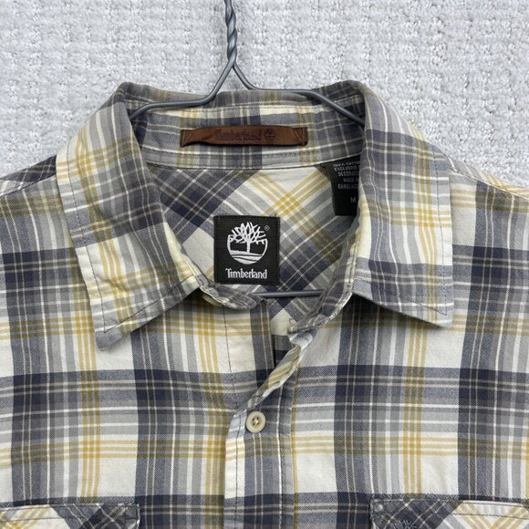 Timberland Button Down Shirt Men Sz M Yellow Plaid Long Sleeve Pockets Workwear* - Picture 2 of 13